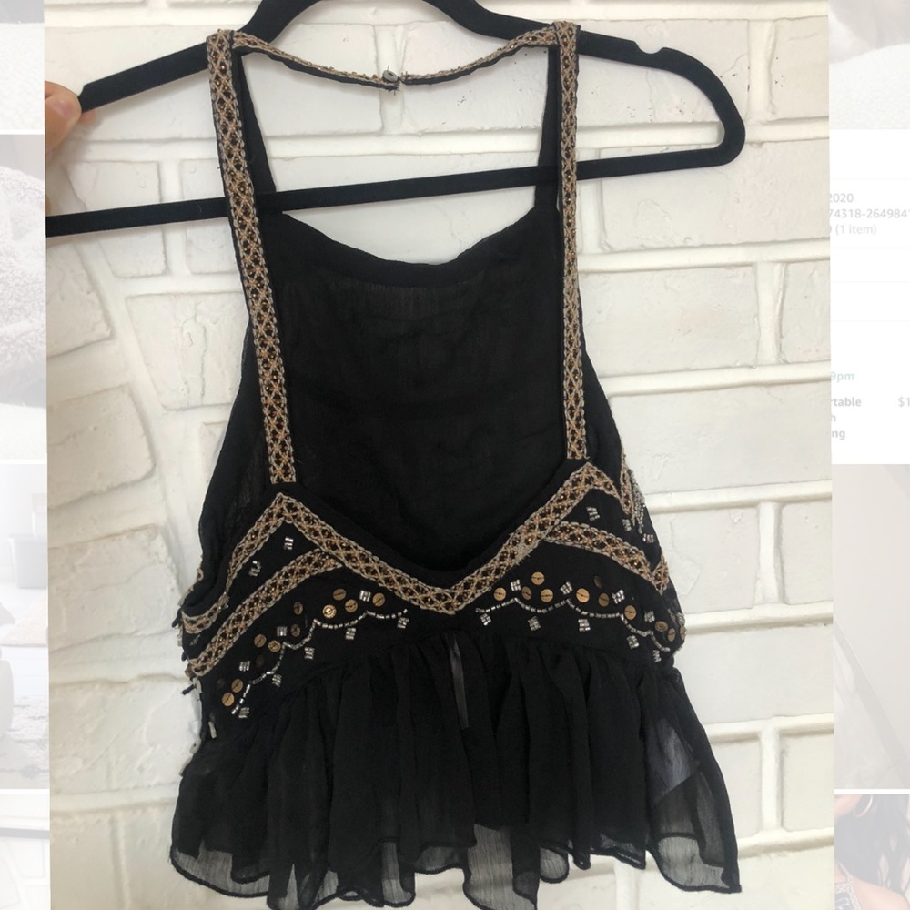 Camille Black Backless Embellished Free People Top - Picture 3 of 4